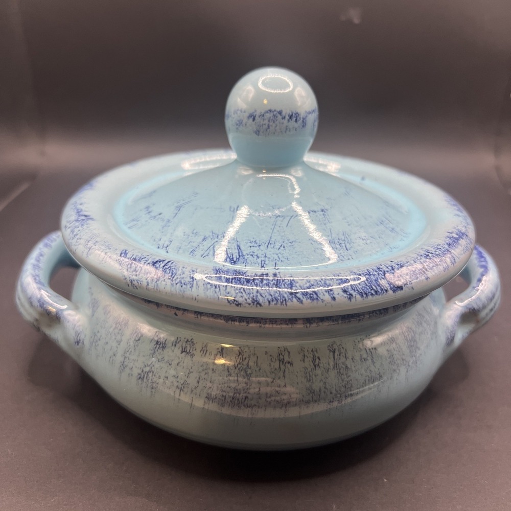 De‎ Silva Terracotta Casserole Dish Lid Blue Italian Pottery Cookware Bowl Soup